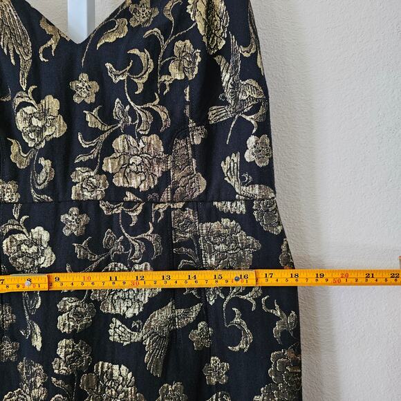 MAEVE Antropologie NWT Black & Gold Slim Jacquard Botanical Mini Dress Sz 14 - Picture 15 of 16